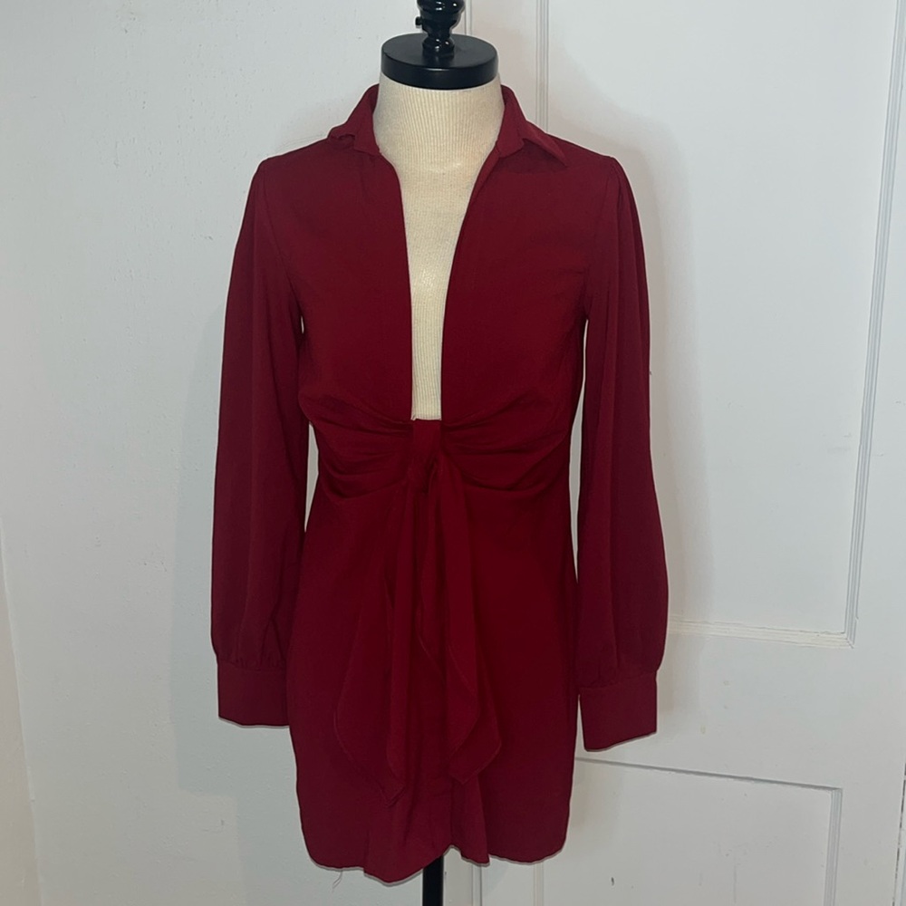 The Native One deep v-neck knot shirt dress